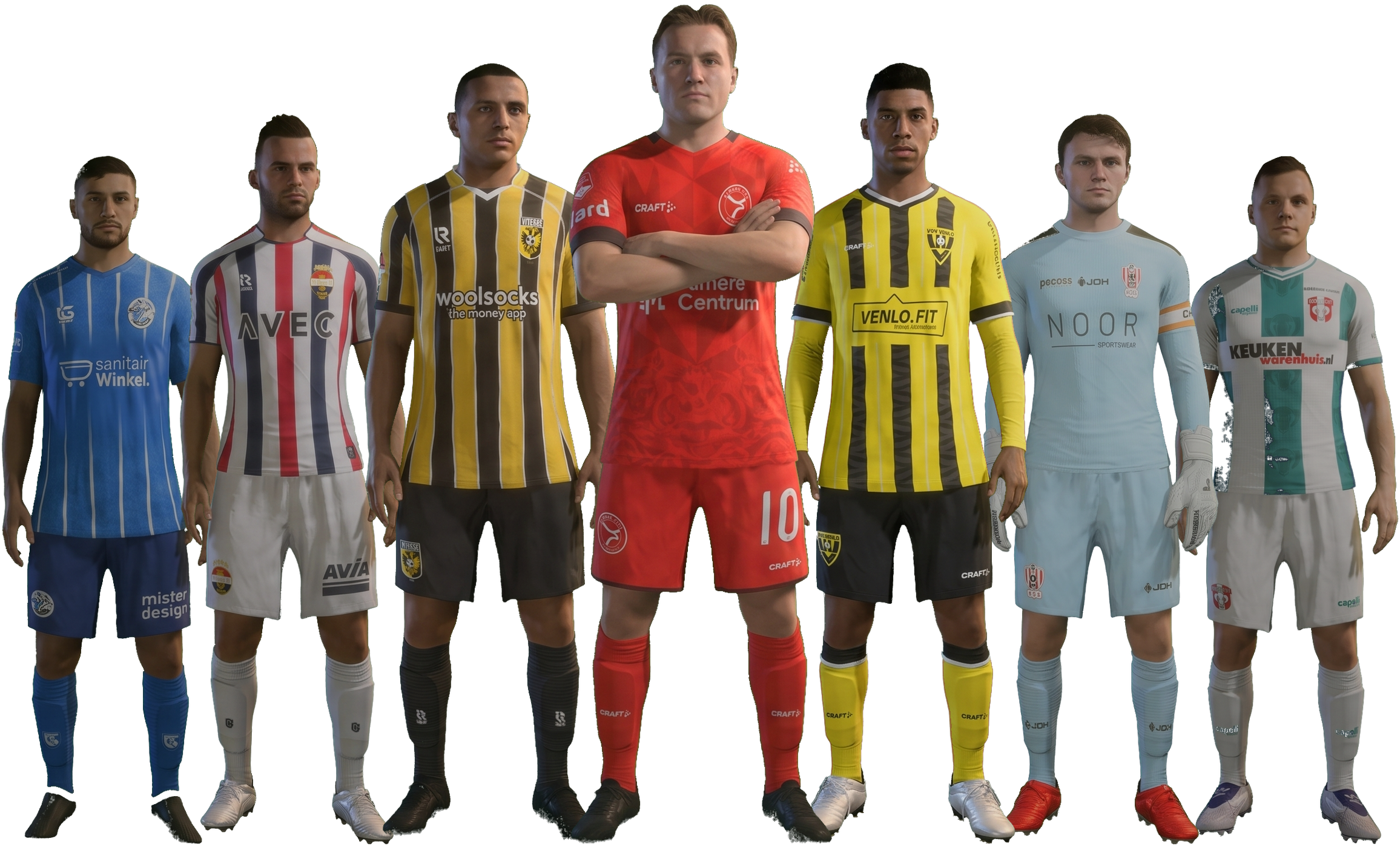 Spelers van FC Den Bosch, Willem II, Vitesse, Almere City, VVV-Venlo, TOP Oss en FC Dordrecht